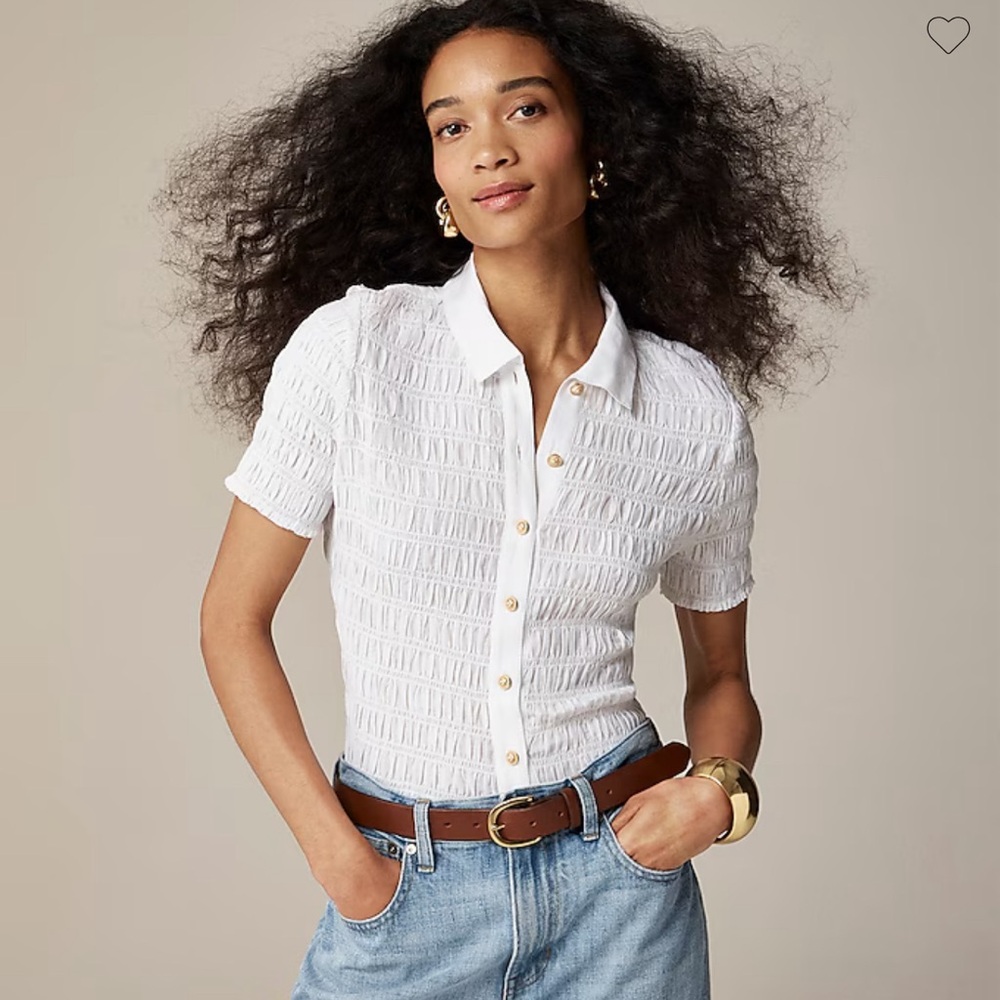 J. Crew Smocked button-up shirt in cotton-blend voile
